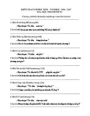 Đề kiểm tra cuối học kỳ II môn Đọc thành tiếng Lớp 5 - Năm học 2016-2017